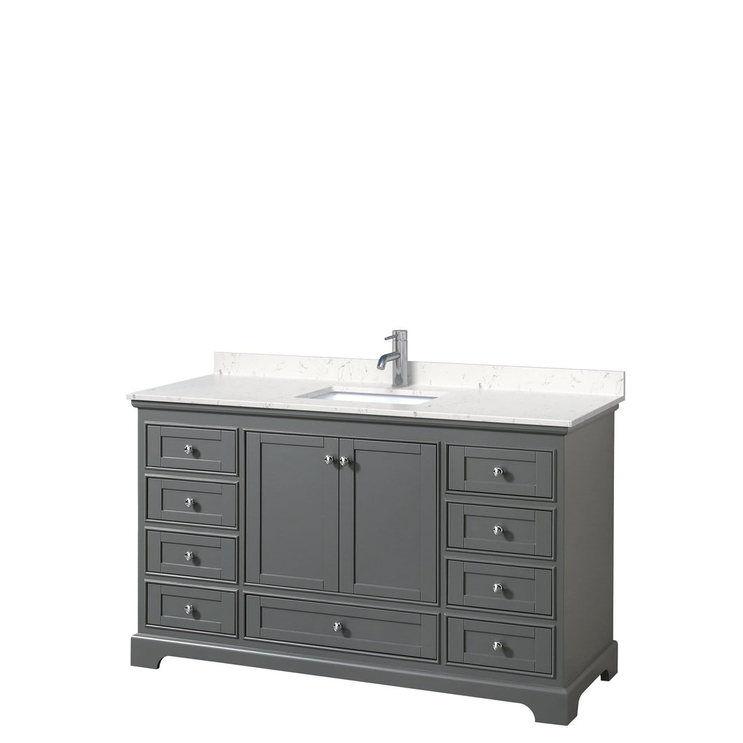 Wyndham Collection Vanity Wyndham Collection WCS202060SKGC2UNSMXX Deborah 60 Inch Single Bathroom Vanity in Dark Gray, Light-Vein Carrara Cultured Marble Countertop, Undermount Square Sink, No Mirror
