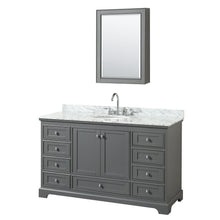 Load image into Gallery viewer, Wyndham Collection Vanity Wyndham Collection WCS202060SKGCMUNOMED Deborah 60 Inch Single Bathroom Vanity in Dark Gray, White Carrara Marble Countertop, Undermount Oval Sink, and Medicine Cabinet