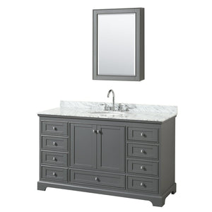 Wyndham Collection Vanity Wyndham Collection WCS202060SKGCMUNOMED Deborah 60 Inch Single Bathroom Vanity in Dark Gray, White Carrara Marble Countertop, Undermount Oval Sink, and Medicine Cabinet