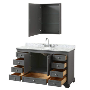 Wyndham Collection Vanity Wyndham Collection WCS202060SKGCMUNOMED Deborah 60 Inch Single Bathroom Vanity in Dark Gray, White Carrara Marble Countertop, Undermount Oval Sink, and Medicine Cabinet