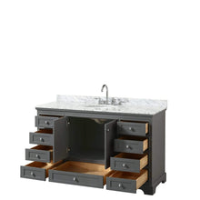 Load image into Gallery viewer, Wyndham Collection Vanity Wyndham Collection WCS202060SKGCMUNOMXX Deborah 60 Inch Single Bathroom Vanity in Dark Gray, White Carrara Marble Countertop, Undermount Oval Sink, and No Mirror