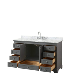 Wyndham Collection Vanity Wyndham Collection WCS202060SKGCMUNOMXX Deborah 60 Inch Single Bathroom Vanity in Dark Gray, White Carrara Marble Countertop, Undermount Oval Sink, and No Mirror