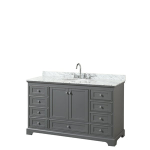 Wyndham Collection Vanity Wyndham Collection WCS202060SKGCMUNOMXX Deborah 60 Inch Single Bathroom Vanity in Dark Gray, White Carrara Marble Countertop, Undermount Oval Sink, and No Mirror