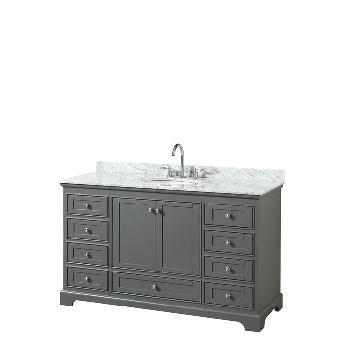 Wyndham Collection Vanity Wyndham Collection WCS202060SKGCMUNOMXX Deborah 60 Inch Single Bathroom Vanity in Dark Gray, White Carrara Marble Countertop, Undermount Oval Sink, and No Mirror