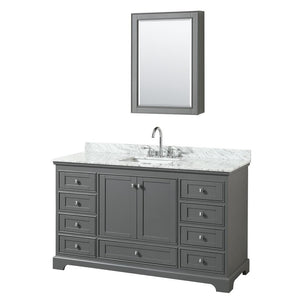 Wyndham Collection Vanity Wyndham Collection WCS202060SKGCMUNSMED Deborah 60 Inch Single Bathroom Vanity in Dark Gray, White Carrara Marble Countertop, Undermount Square Sink, and Medicine Cabinet