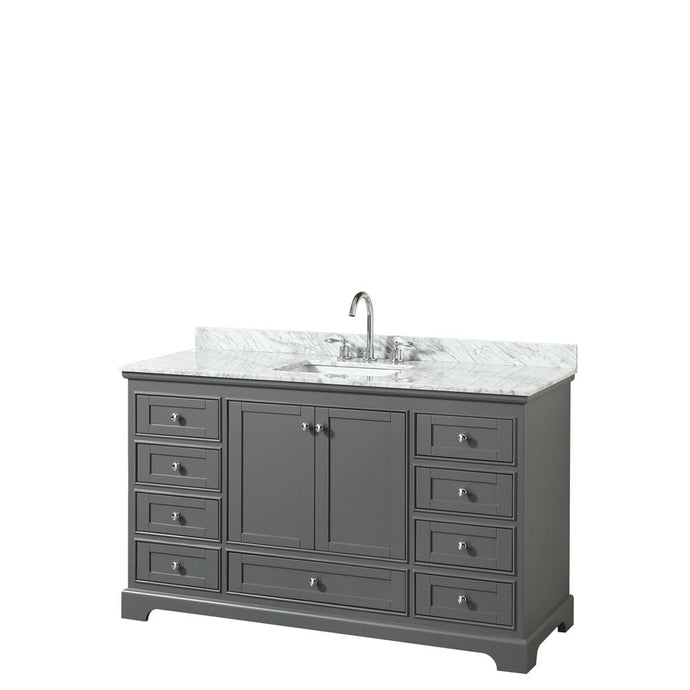 Wyndham Collection Vanity Wyndham Collection WCS202060SKGCMUNSMXX Deborah 60 Inch Single Bathroom Vanity in Dark Gray, White Carrara Marble Countertop, Undermount Square Sink, and No Mirror