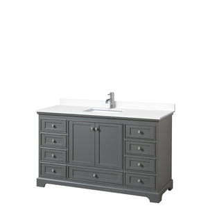 Wyndham Collection Vanity Wyndham Collection WCS202060SKGWCUNSMXX Deborah 60 Inch Single Bathroom Vanity in Dark Gray, White Cultured Marble Countertop, Undermount Square Sink, No Mirror