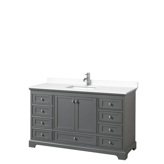 Wyndham Collection Vanity Wyndham Collection WCS202060SKGWCUNSMXX Deborah 60 Inch Single Bathroom Vanity in Dark Gray, White Cultured Marble Countertop, Undermount Square Sink, No Mirror