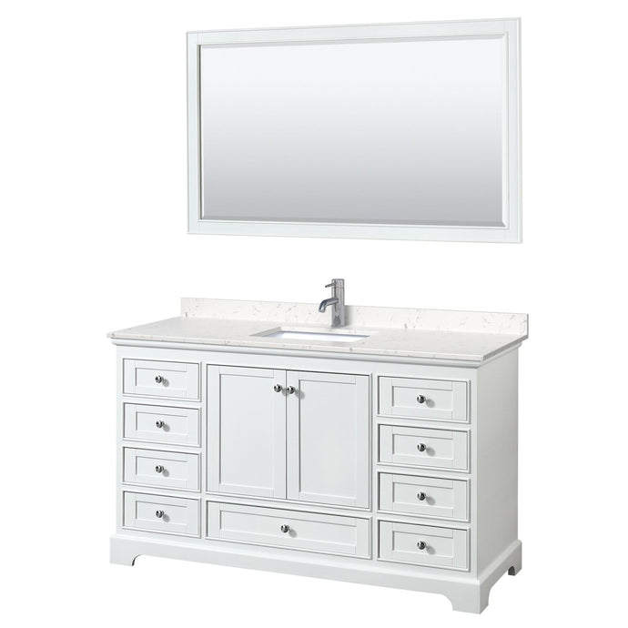 Wyndham Collection Vanity Wyndham Collection WCS202060SWHC2UNSM58 Deborah 60 Inch Single Bathroom Vanity in White, Light-Vein Carrara Cultured Marble Countertop, Undermount Square Sink, 58 Inch Mirror