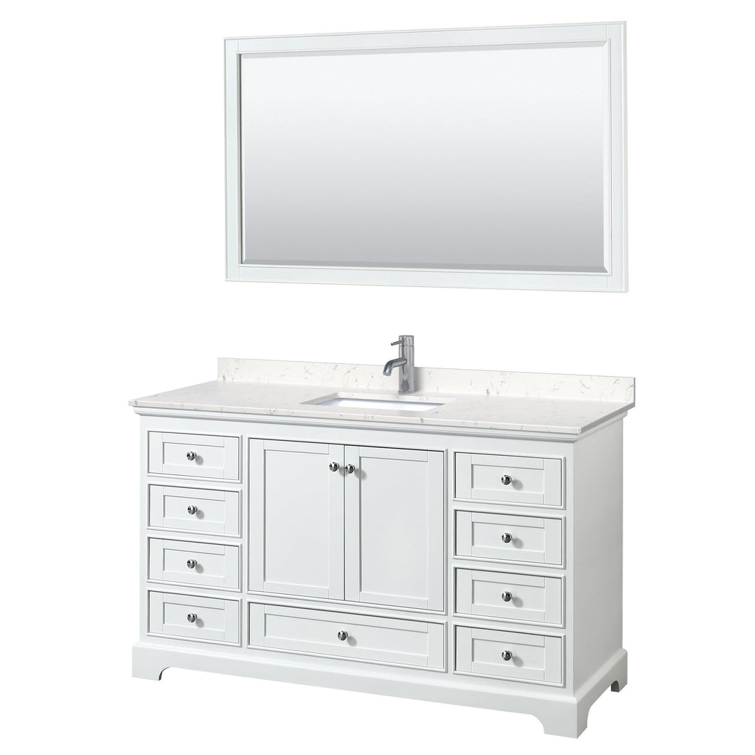Wyndham Collection Vanity Wyndham Collection WCS202060SWHC2UNSM58 Deborah 60 Inch Single Bathroom Vanity in White, Light-Vein Carrara Cultured Marble Countertop, Undermount Square Sink, 58 Inch Mirror