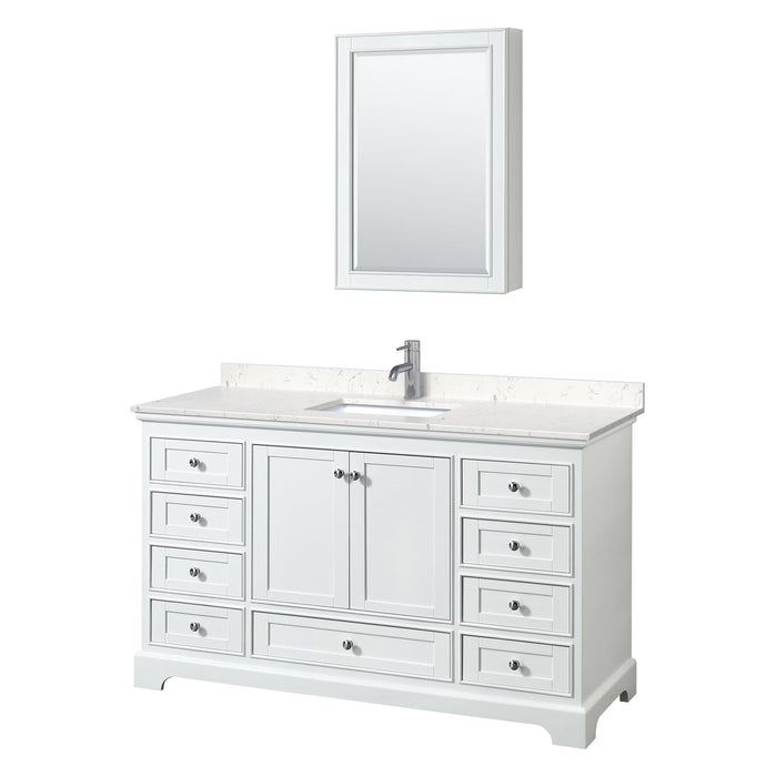 Wyndham Collection Vanity Wyndham Collection WCS202060SWHC2UNSMED Deborah 60 Inch Single Bathroom Vanity in White, Light-Vein Carrara Cultured Marble Countertop, Undermount Square Sink, Medicine Cabinet