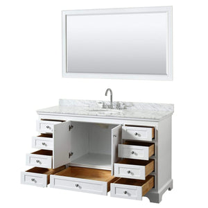 Wyndham Collection Vanity Wyndham Collection WCS202060SWHCMUNOM58 Deborah 60 Inch Single Bathroom Vanity in White, White Carrara Marble Countertop, Undermount Oval Sink, and 58 Inch Mirror