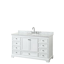 Load image into Gallery viewer, Wyndham Collection Vanity Wyndham Collection WCS202060SWHCMUNOMXX Deborah 60 Inch Single Bathroom Vanity in White, White Carrara Marble Countertop, Undermount Oval Sink, and No Mirror