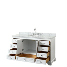Load image into Gallery viewer, Wyndham Collection Vanity Wyndham Collection WCS202060SWHCMUNOMXX Deborah 60 Inch Single Bathroom Vanity in White, White Carrara Marble Countertop, Undermount Oval Sink, and No Mirror