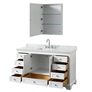 Wyndham Collection Vanity Wyndham Collection WCS202060SWHCMUNSMED Deborah 60 Inch Single Bathroom Vanity in White, White Carrara Marble Countertop, Undermount Square Sink, and Medicine Cabinet