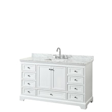 Load image into Gallery viewer, Wyndham Collection Vanity Wyndham Collection WCS202060SWHCMUNSMXX Deborah 60 Inch Single Bathroom Vanity in White, White Carrara Marble Countertop, Undermount Square Sink, and No Mirror