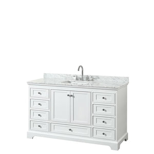 Wyndham Collection Vanity Wyndham Collection WCS202060SWHCMUNSMXX Deborah 60 Inch Single Bathroom Vanity in White, White Carrara Marble Countertop, Undermount Square Sink, and No Mirror