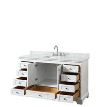 Load image into Gallery viewer, Wyndham Collection Vanity Wyndham Collection WCS202060SWHCMUNSMXX Deborah 60 Inch Single Bathroom Vanity in White, White Carrara Marble Countertop, Undermount Square Sink, and No Mirror