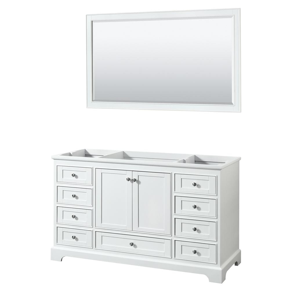 Wyndham Collection Vanity Wyndham Collection WCS202060SWHCXSXXM58 Deborah 60 Inch Single Bathroom Vanity in White, No Countertop, No Sink, and 58 Inch Mirror