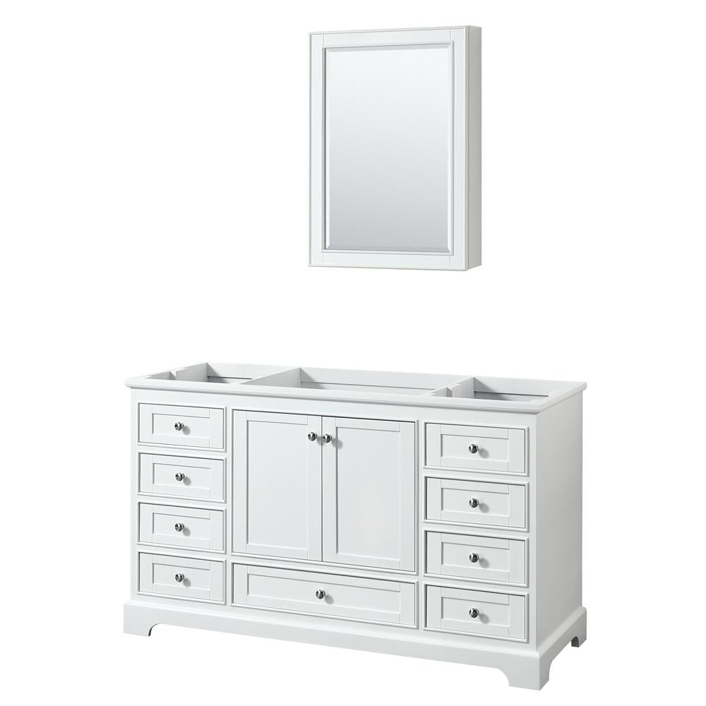 Wyndham Collection Vanity Wyndham Collection WCS202060SWHCXSXXMED Deborah 60 Inch Single Bathroom Vanity in White, No Countertop, No Sink, and Medicine Cabinet