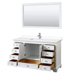 Wyndham Collection Vanity Wyndham Collection WCS202060SWHWCUNSM58 Deborah 60 Inch Single Bathroom Vanity in White, White Cultured Marble Countertop, Undermount Square Sink, 58 Inch Mirror