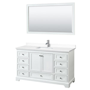 Wyndham Collection Vanity Wyndham Collection WCS202060SWHWCUNSM58 Deborah 60 Inch Single Bathroom Vanity in White, White Cultured Marble Countertop, Undermount Square Sink, 58 Inch Mirror