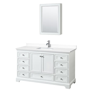Wyndham Collection Vanity Wyndham Collection WCS202060SWHWCUNSMED Deborah 60 Inch Single Bathroom Vanity in White, White Cultured Marble Countertop, Undermount Square Sink, Medicine Cabinet