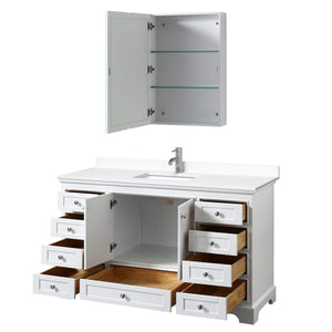 Wyndham Collection Vanity Wyndham Collection WCS202060SWHWCUNSMED Deborah 60 Inch Single Bathroom Vanity in White, White Cultured Marble Countertop, Undermount Square Sink, Medicine Cabinet