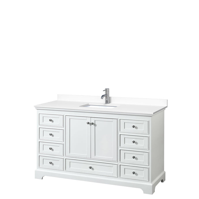 Wyndham Collection Vanity Wyndham Collection WCS202060SWHWCUNSMXX Deborah 60 Inch Single Bathroom Vanity in White, White Cultured Marble Countertop, Undermount Square Sink, No Mirror