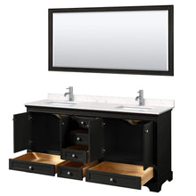 Load image into Gallery viewer, Wyndham Collection Vanity Wyndham Collection WCS202072DDEC2UNSM70 Deborah 72 Inch Double Bathroom Vanity in Dark Espresso, Light-Vein Carrara Cultured Marble Countertop, Undermount Square Sinks, 70 Inch Mirror