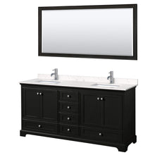 Load image into Gallery viewer, Wyndham Collection Vanity Wyndham Collection WCS202072DDEC2UNSM70 Deborah 72 Inch Double Bathroom Vanity in Dark Espresso, Light-Vein Carrara Cultured Marble Countertop, Undermount Square Sinks, 70 Inch Mirror