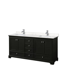 Load image into Gallery viewer, Wyndham Collection Vanity Wyndham Collection WCS202072DDEC2UNSMXX Deborah 72 Inch Double Bathroom Vanity in Dark Espresso, Light-Vein Carrara Cultured Marble Countertop, Undermount Square Sinks, No Mirrors