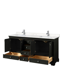 Load image into Gallery viewer, Wyndham Collection Vanity Wyndham Collection WCS202072DDEC2UNSMXX Deborah 72 Inch Double Bathroom Vanity in Dark Espresso, Light-Vein Carrara Cultured Marble Countertop, Undermount Square Sinks, No Mirrors