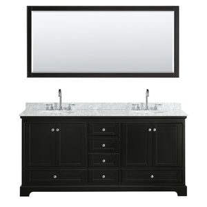 Wyndham Collection Vanity Wyndham Collection WCS202072DDECMUNOM70 Deborah 72 Inch Double Bathroom Vanity in Dark Espresso, White Carrara Marble Countertop, Undermount Oval Sinks, and 70 Inch Mirror