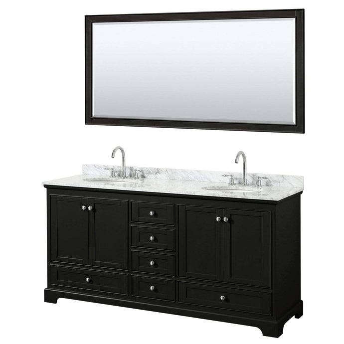 Wyndham Collection Vanity Wyndham Collection WCS202072DDECMUNOM70 Deborah 72 Inch Double Bathroom Vanity in Dark Espresso, White Carrara Marble Countertop, Undermount Oval Sinks, and 70 Inch Mirror