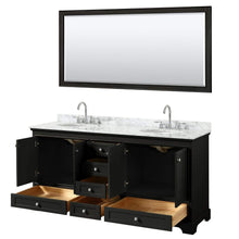 Load image into Gallery viewer, Wyndham Collection Vanity Wyndham Collection WCS202072DDECMUNOM70 Deborah 72 Inch Double Bathroom Vanity in Dark Espresso, White Carrara Marble Countertop, Undermount Oval Sinks, and 70 Inch Mirror