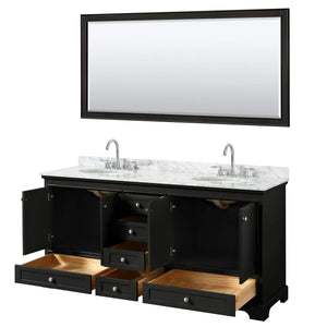Wyndham Collection Vanity Wyndham Collection WCS202072DDECMUNOM70 Deborah 72 Inch Double Bathroom Vanity in Dark Espresso, White Carrara Marble Countertop, Undermount Oval Sinks, and 70 Inch Mirror