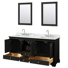 Load image into Gallery viewer, Wyndham Collection Vanity Wyndham Collection WCS202072DDECMUNSM24 Deborah 72 Inch Double Bathroom Vanity in Dark Espresso, White Carrara Marble Countertop, Undermount Square Sinks, and 24 Inch Mirrors