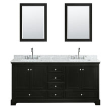 Load image into Gallery viewer, Wyndham Collection Vanity Wyndham Collection WCS202072DDECMUNSM24 Deborah 72 Inch Double Bathroom Vanity in Dark Espresso, White Carrara Marble Countertop, Undermount Square Sinks, and 24 Inch Mirrors