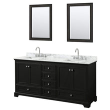 Load image into Gallery viewer, Wyndham Collection Vanity Wyndham Collection WCS202072DDECMUNSM24 Deborah 72 Inch Double Bathroom Vanity in Dark Espresso, White Carrara Marble Countertop, Undermount Square Sinks, and 24 Inch Mirrors