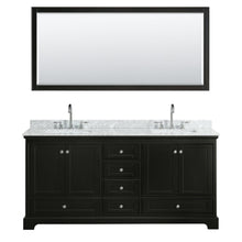 Load image into Gallery viewer, Wyndham Collection Vanity Wyndham Collection WCS202072DDECMUNSM70 Deborah 72 Inch Double Bathroom Vanity in Dark Espresso, White Carrara Marble Countertop, Undermount Square Sinks, and 70 Inch Mirror
