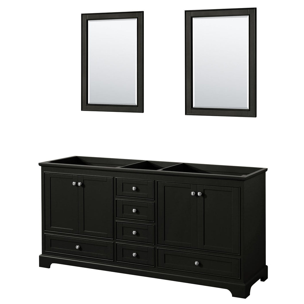 Wyndham Collection Vanity Wyndham Collection WCS202072DDECXSXXM24 Deborah 72 Inch Double Bathroom Vanity in Dark Espresso, No Countertop, No Sinks, and 24 Inch Mirrors