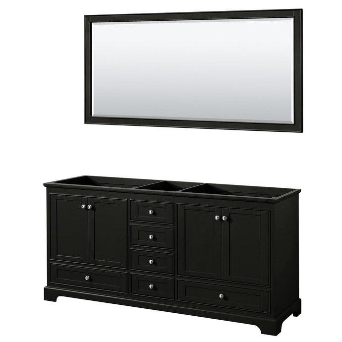 Wyndham Collection Vanity Wyndham Collection WCS202072DDECXSXXM70 Deborah 72 Inch Double Bathroom Vanity in Dark Espresso, No Countertop, No Sinks, and 70 Inch Mirror