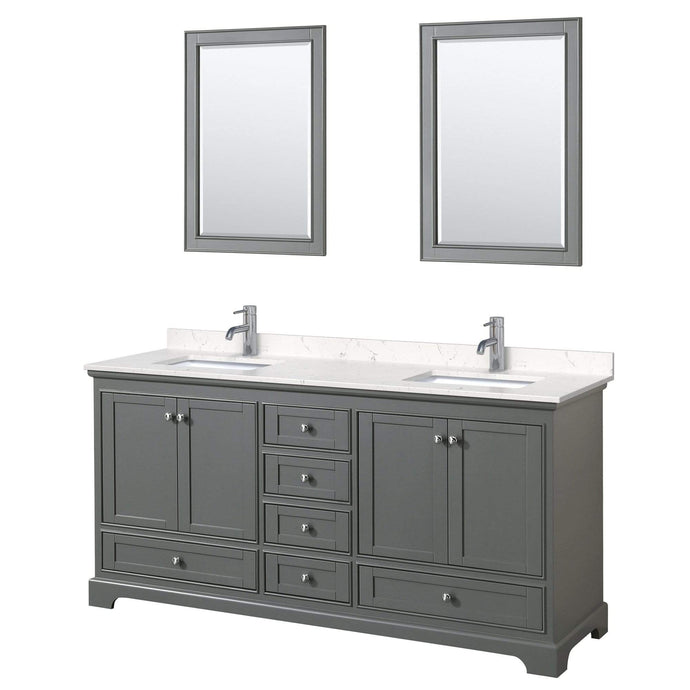 Wyndham Collection Vanity Wyndham Collection WCS202072DKGC2UNSM24 Deborah 72 Inch Double Bathroom Vanity in Dark Gray, Light-Vein Carrara Cultured Marble Countertop, Undermount Square Sinks, 24 Inch Mirrors