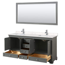 Load image into Gallery viewer, Wyndham Collection Vanity Wyndham Collection WCS202072DKGC2UNSM70 Deborah 72 Inch Double Bathroom Vanity in Dark Gray, Light-Vein Carrara Cultured Marble Countertop, Undermount Square Sinks, 70 Inch Mirror