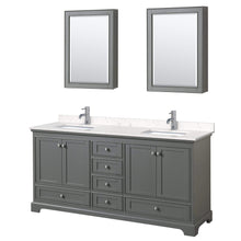 Load image into Gallery viewer, Wyndham Collection Vanity Wyndham Collection WCS202072DKGC2UNSMED Deborah 72 Inch Double Bathroom Vanity in Dark Gray, Light-Vein Carrara Cultured Marble Countertop, Undermount Square Sinks, Medicine Cabinets