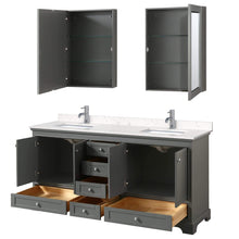 Load image into Gallery viewer, Wyndham Collection Vanity Wyndham Collection WCS202072DKGC2UNSMED Deborah 72 Inch Double Bathroom Vanity in Dark Gray, Light-Vein Carrara Cultured Marble Countertop, Undermount Square Sinks, Medicine Cabinets