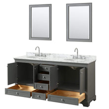 Load image into Gallery viewer, Wyndham Collection Vanity Wyndham Collection WCS202072DKGCMUNOM24 Deborah 72 Inch Double Bathroom Vanity in Dark Gray, White Carrara Marble Countertop, Undermount Oval Sinks, and 24 Inch Mirrors