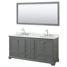 Load image into Gallery viewer, Wyndham Collection Vanity Wyndham Collection WCS202072DKGCMUNOM70 Deborah 72 Inch Double Bathroom Vanity in Dark Gray, White Carrara Marble Countertop, Undermount Oval Sinks, and 70 Inch Mirror