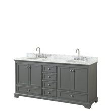 Load image into Gallery viewer, Wyndham Collection Vanity Wyndham Collection WCS202072DKGCMUNOMXX Deborah 72 Inch Double Bathroom Vanity in Dark Gray, White Carrara Marble Countertop, Undermount Oval Sinks, and No Mirrors